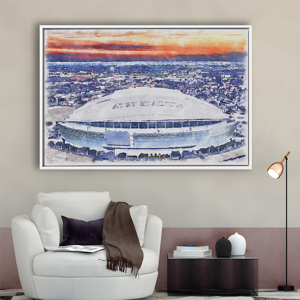 Cowboys Painting Stadium Watercolor, Painting Canvas, Sport Gift Art, Framed Canvas Print Wall Art