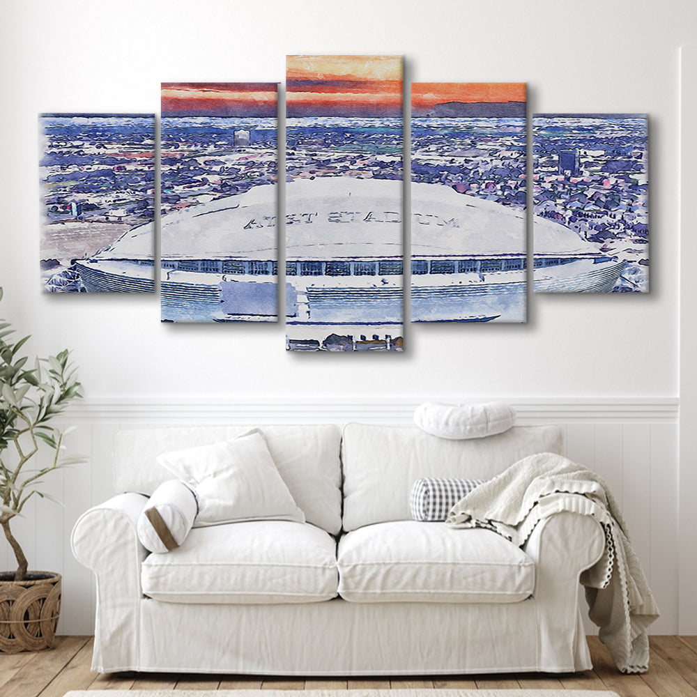 Cowboys Painting Stadium Watercolor, Painting Canvas, Sport Art, Mixed 5 Panel, Canvas Print Wall Art