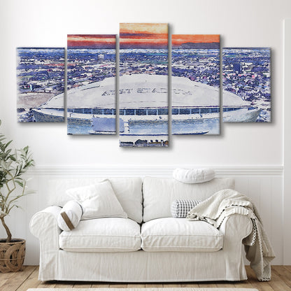 Cowboys Painting Stadium Watercolor, Painting Canvas, Sport Art, Mixed 5 Panel, Canvas Print Wall Art