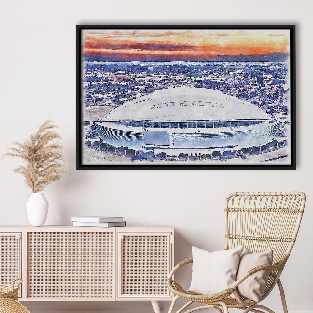 Cowboys Painting Stadium Watercolor, Painting Canvas, Sport Gift Art, Framed Canvas Print Wall Art