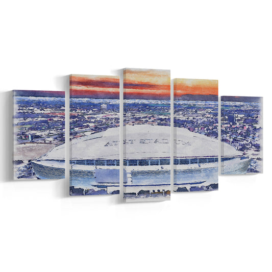 Cowboys Painting Stadium Watercolor, Painting Canvas, Sport Art, Mixed 5 Panel, Canvas Print Wall Art