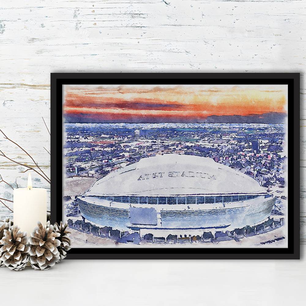 Cowboys Painting Stadium Watercolor, Painting Canvas, Sport Gift Art, Framed Canvas Print Wall Art