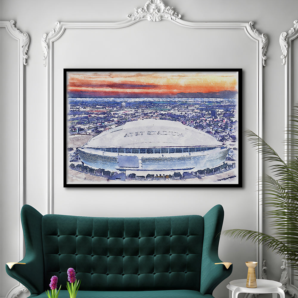 Cowboys Painting Stadium Watercolor, Painting Canvas, Sport Gift Art, Framed Art Print Wall Decor