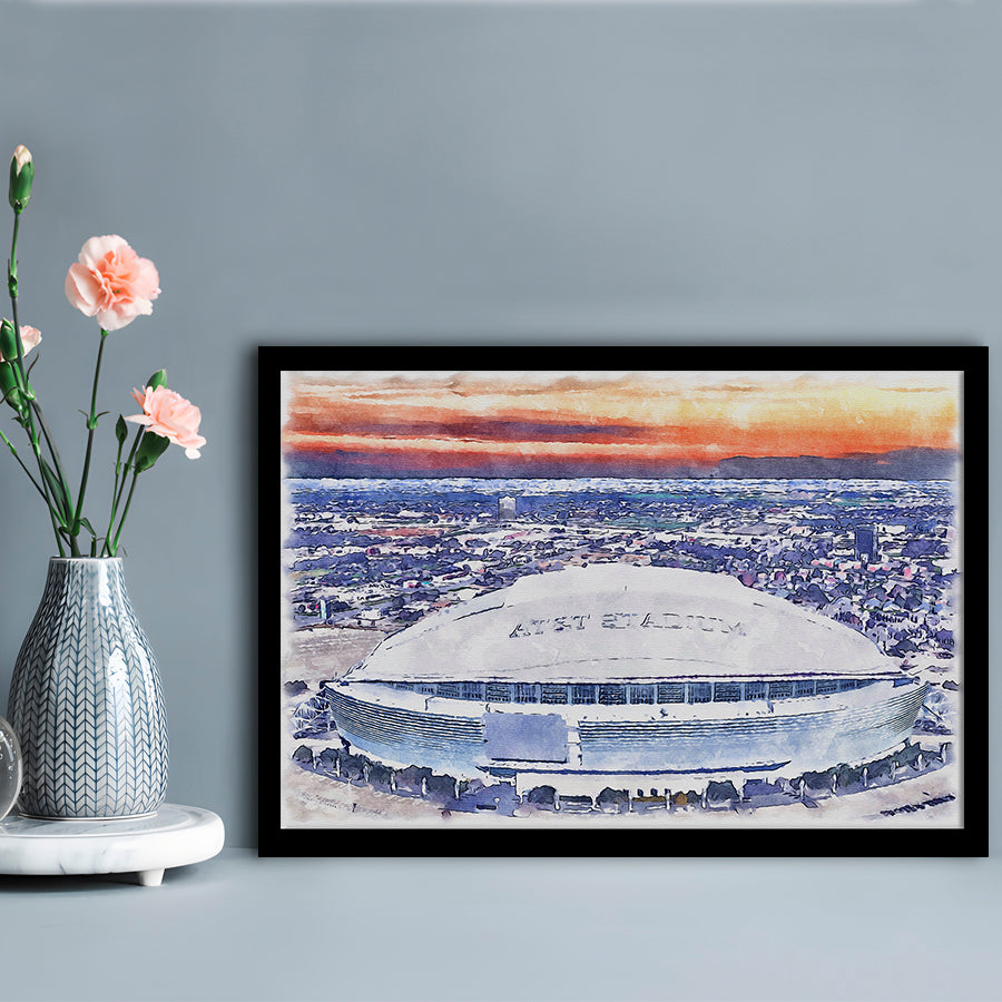 Cowboys Painting Stadium Watercolor, Painting Canvas, Sport Gift Art, Framed Art Print Wall Decor