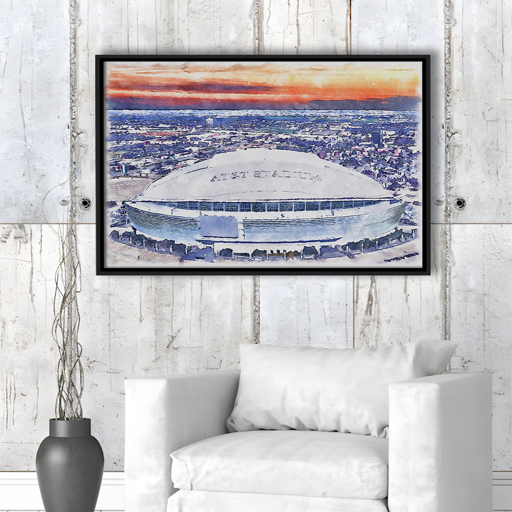 Cowboys Painting Stadium Watercolor, Painting Canvas, Sport Gift Art, Framed Canvas Print Wall Art
