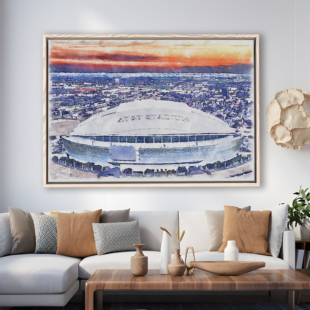 Cowboys Painting Stadium Watercolor, Painting Canvas, Sport Gift Art, Framed Canvas Print Wall Art