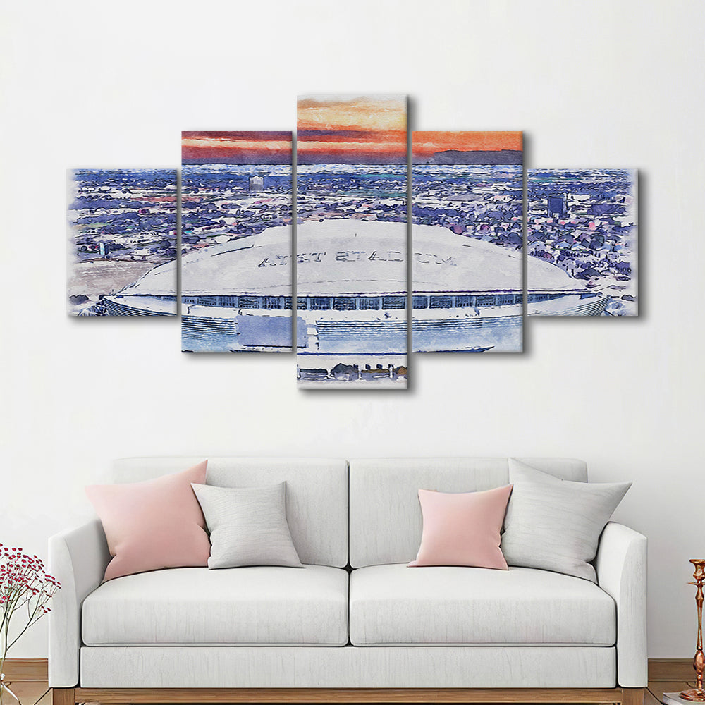 Cowboys Painting Stadium Watercolor, Painting Canvas, Sport Art, Mixed 5 Panel, Canvas Print Wall Art