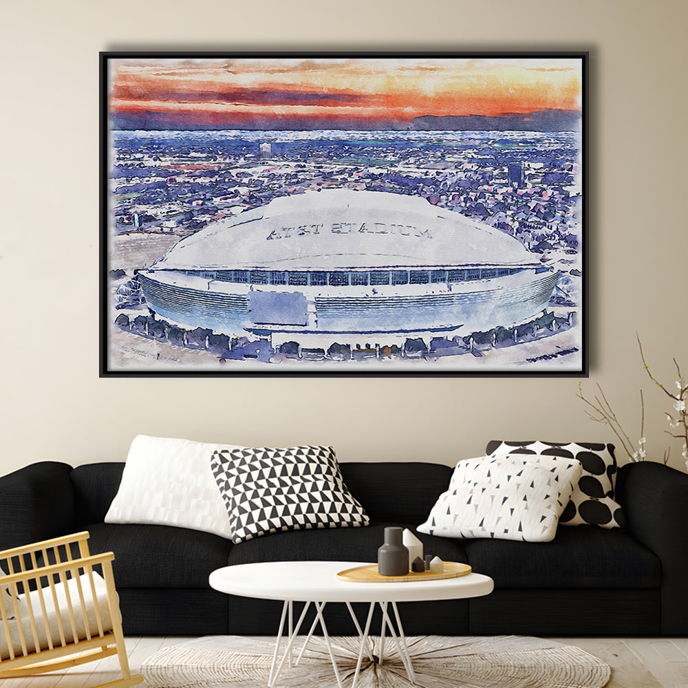 Cowboys Painting Stadium Watercolor, Painting Canvas, Sport Gift Art, Framed Canvas Print Wall Art
