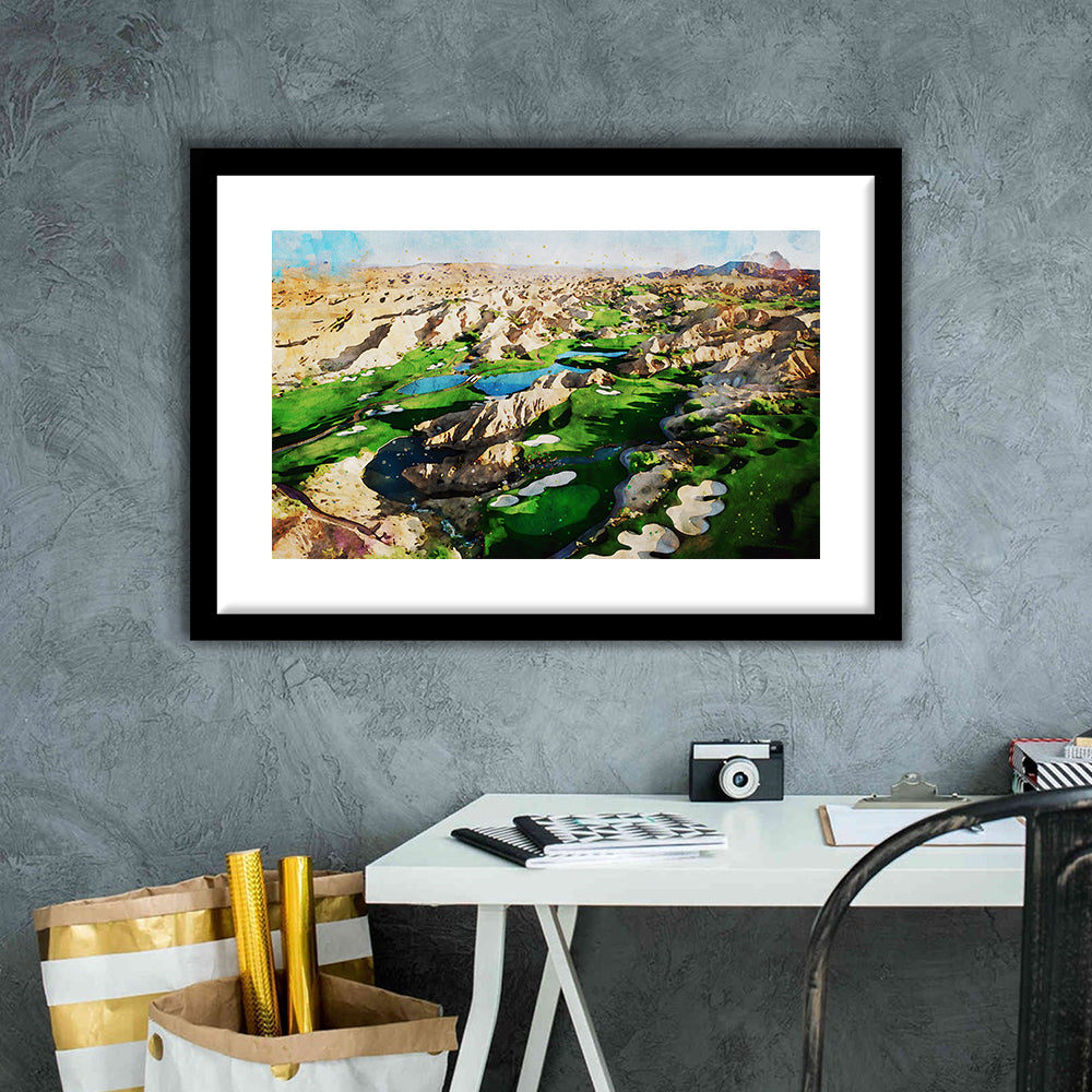 Creek Wol, Mesquite, Neved Watecolor, Golf Sport Art, Framed Art Print White Border Wall Decor
