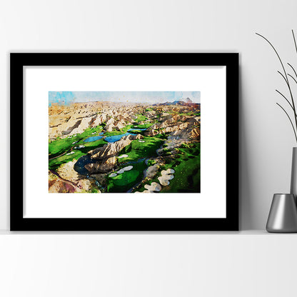 Creek Wol, Mesquite, Neved Watecolor, Golf Sport Art, Framed Art Print White Border Wall Decor