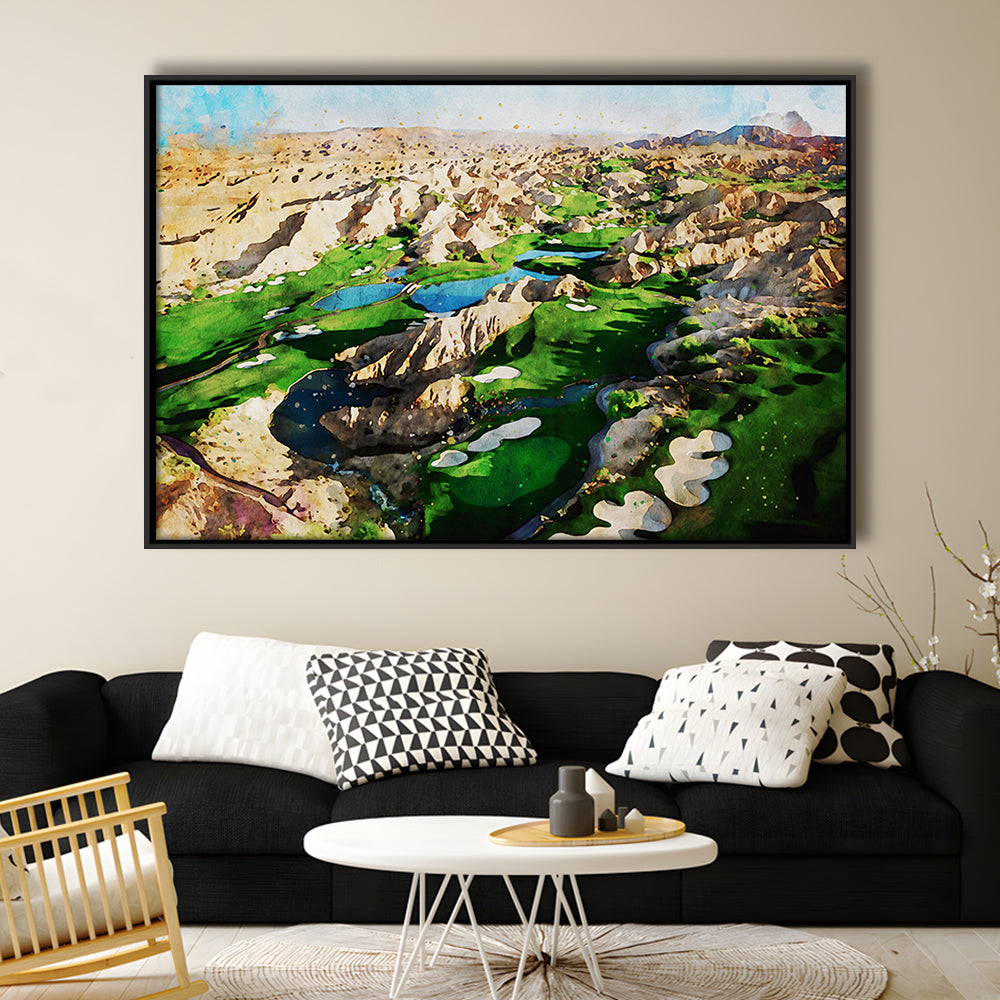 Creek Wol, Mesquite, Neved Watecolor, Golf Sport Art, Floating Framed Canvas Print Wall Art