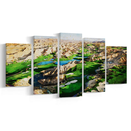 Creek Wol, Mesquite, Neved Watecolor, Golf Sport Art, Mixed Panels Canvas Print Wall Art