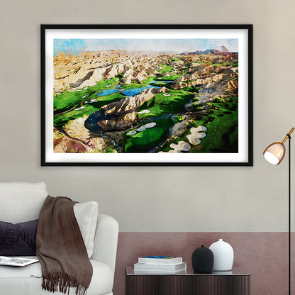 Creek Wol, Mesquite, Neved Watecolor, Golf Sport Art, Framed Art Print White Border Wall Decor