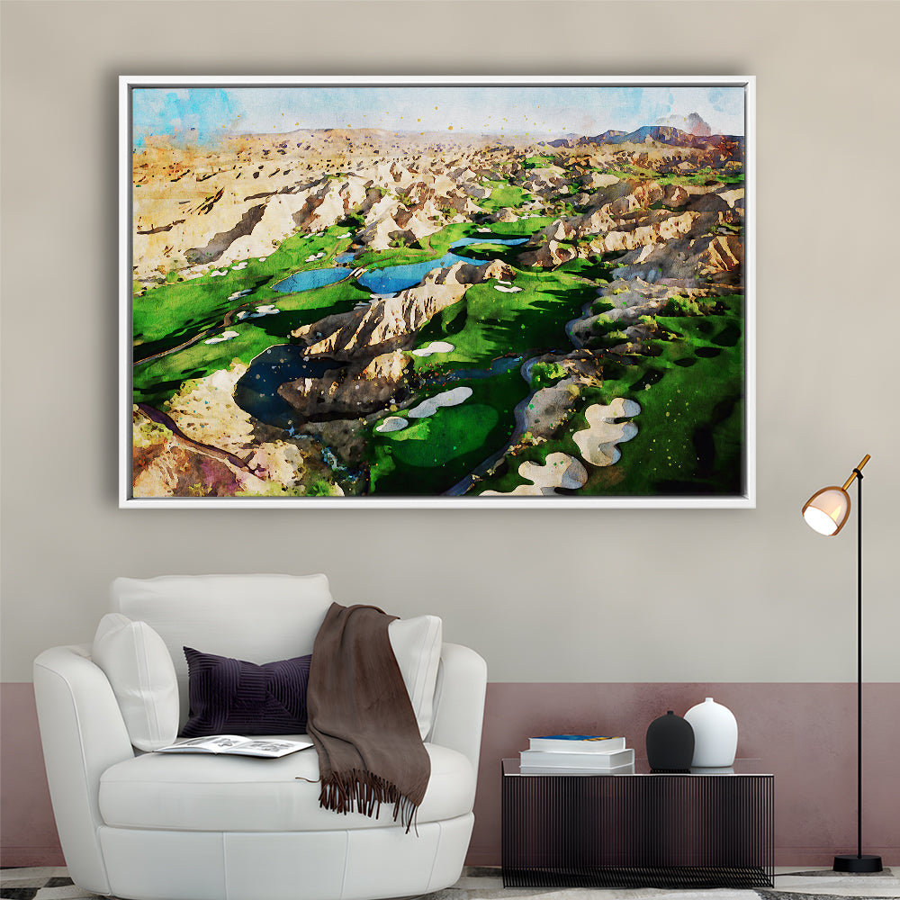 Creek Wol, Mesquite, Neved Watecolor, Golf Sport Art, Floating Framed Canvas Print Wall Art