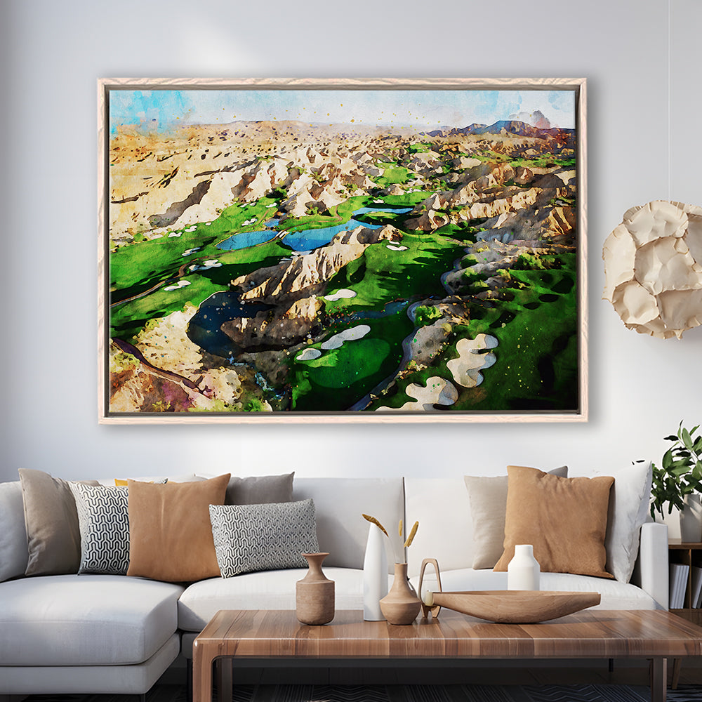 Creek Wol, Mesquite, Neved Watecolor, Golf Sport Art, Floating Framed Canvas Print Wall Art