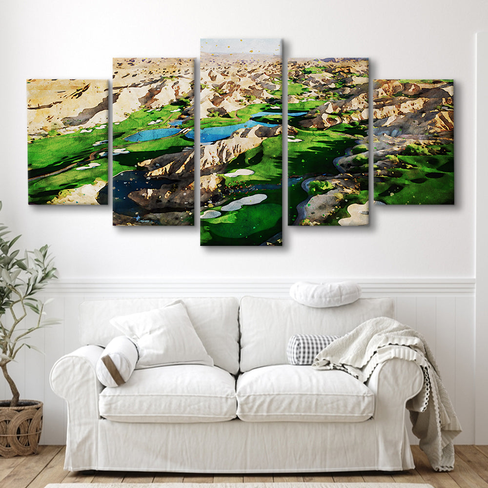 Creek Wol, Mesquite, Neved Watecolor, Golf Sport Art, Mixed Panels Canvas Print Wall Art