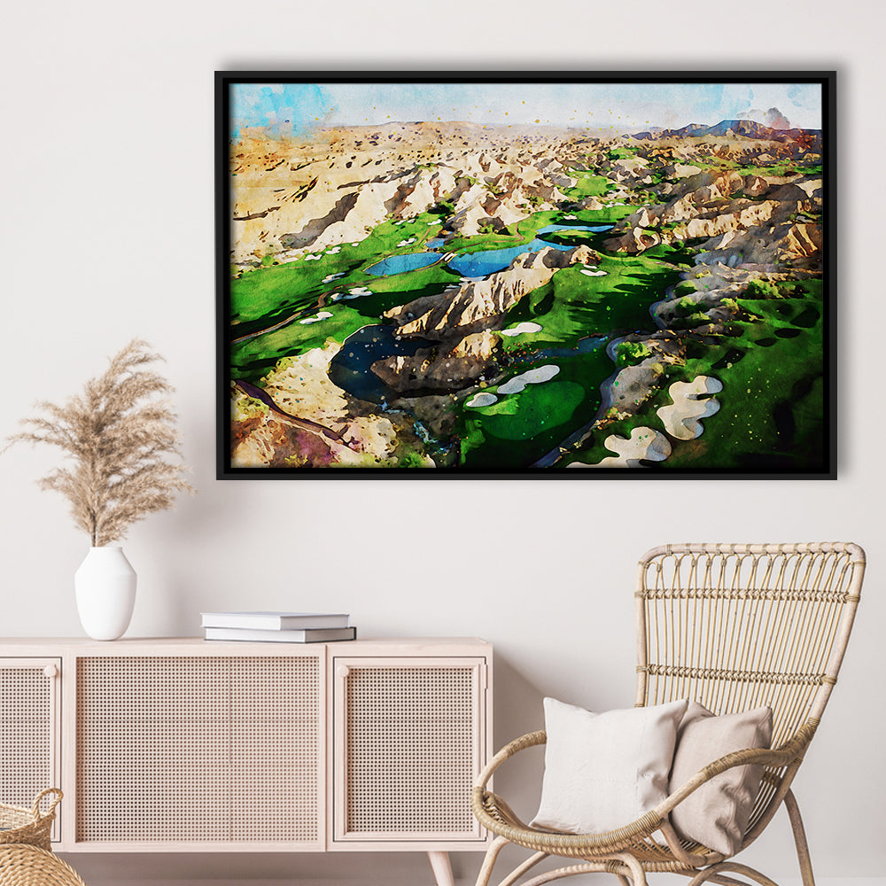 Creek Wol, Mesquite, Neved Watecolor, Golf Sport Art, Floating Framed Canvas Print Wall Art