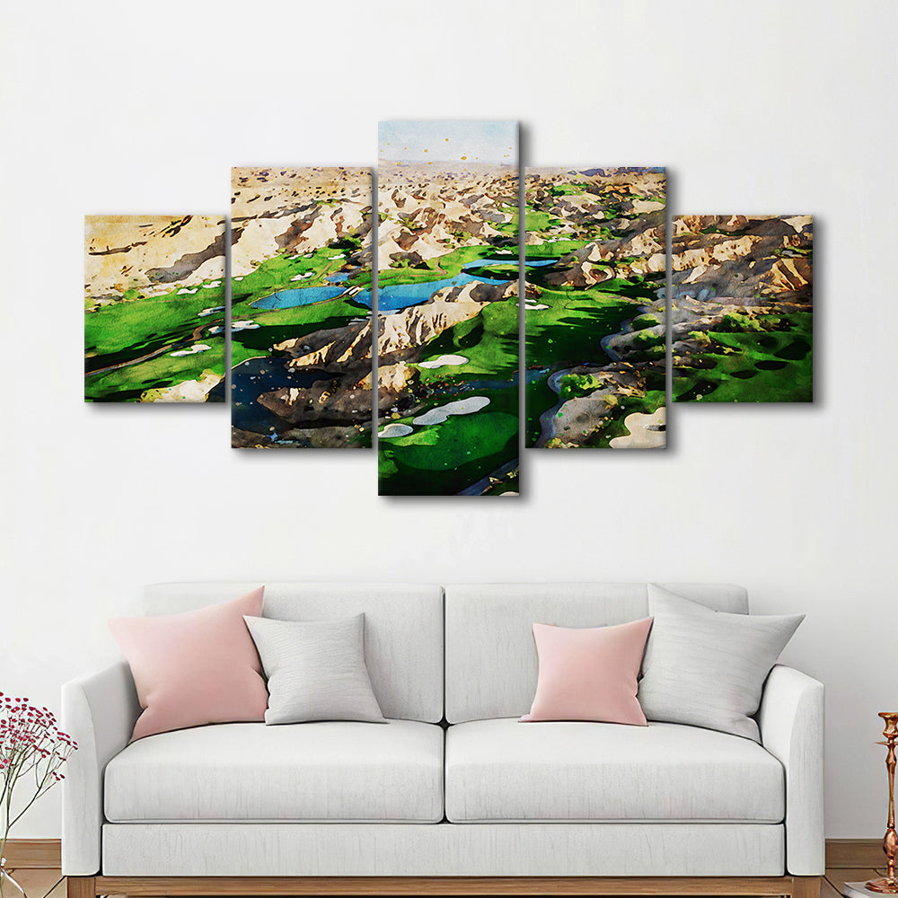 Creek Wol, Mesquite, Neved Watecolor, Golf Sport Art, Mixed Panels Canvas Print Wall Art