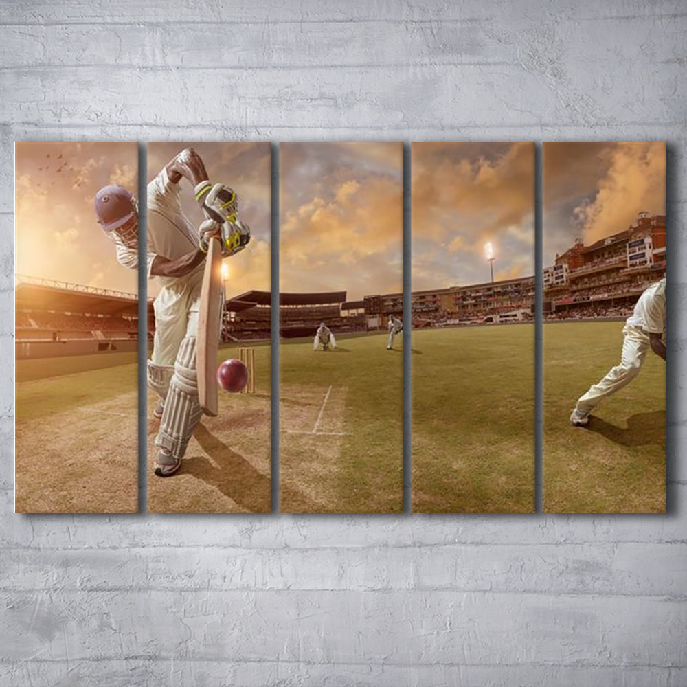 Cricket Ball and Chain, Stadium Canvas, Sport Art, 5 Panel B, Extra Large Canvas, Canvas Print Wall Art