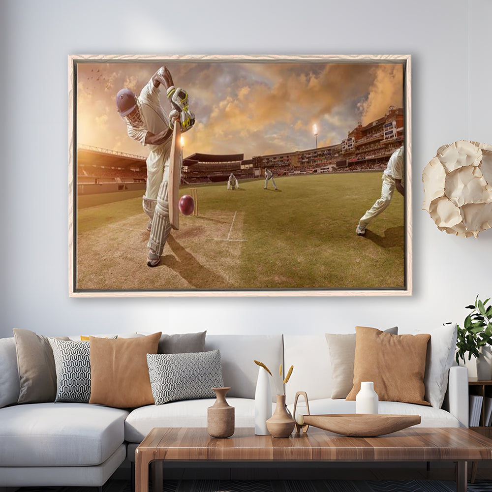 Cricket Ball and Chain, Stadium Canvas, Sport Art, Framed Canvas Print Wall Art, Floating Frame