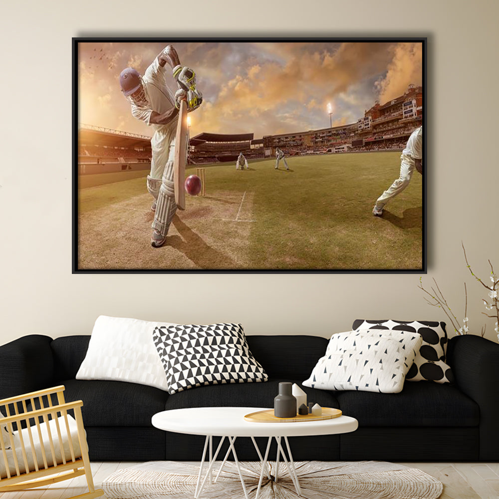 Cricket Ball and Chain, Stadium Canvas, Sport Art, Framed Canvas Print Wall Art, Floating Frame