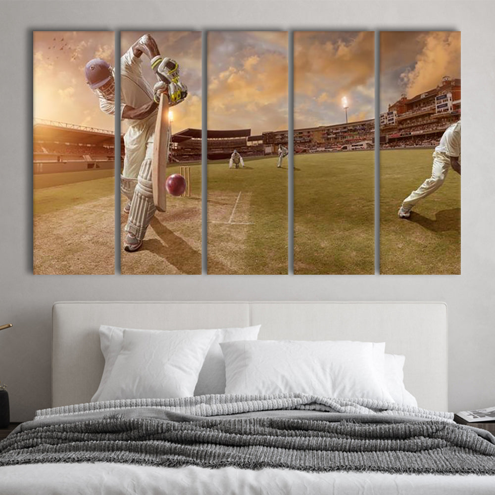 Cricket Ball and Chain, Stadium Canvas, Sport Art, 5 Panel B, Extra Large Canvas, Canvas Print Wall Art