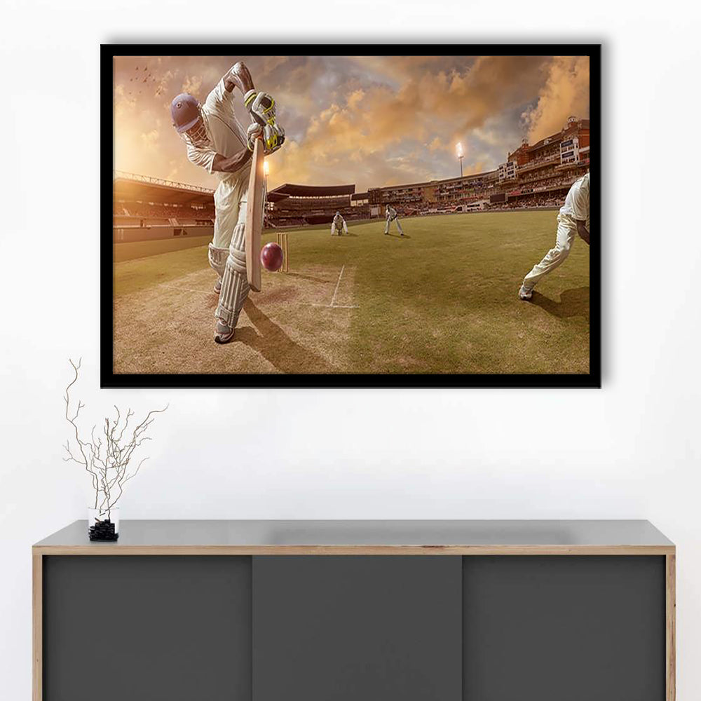 Cricket Ball and Chain, Stadium Canvas, Sport Art, Gift for him, Framed Art Print Wall Decor, Picture Framed