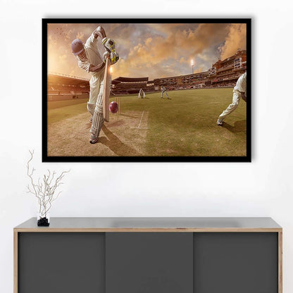 Cricket Ball and Chain, Stadium Canvas, Sport Art, Gift for him, Framed Art Print Wall Decor, Picture Framed
