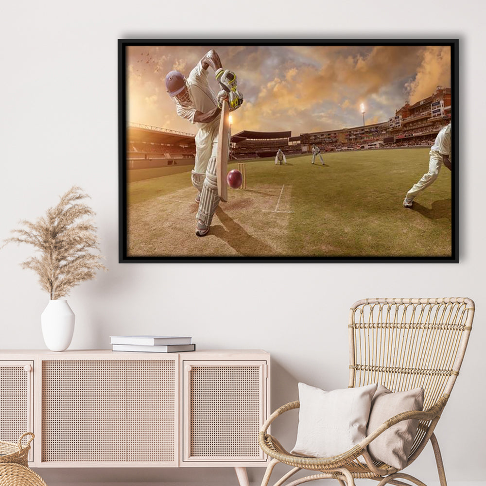 Cricket Ball and Chain, Stadium Canvas, Sport Art, Framed Canvas Print Wall Art, Floating Frame