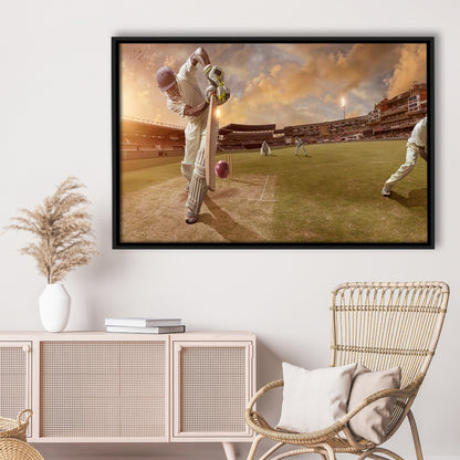 Cricket Ball and Chain, Stadium Canvas, Sport Art, Framed Canvas Print Wall Art, Floating Frame