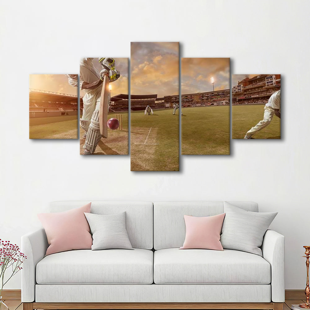 Cricket Ball and Chain, Stadium Canvas, Sport Art, Gift for him, 5 Panel, Large Canvas, Canvas Print Wall Art