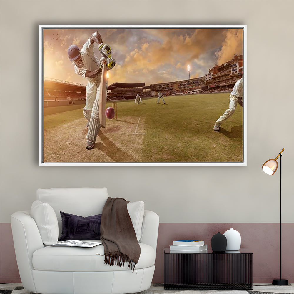 Cricket Ball and Chain, Stadium Canvas, Sport Art, Framed Canvas Print Wall Art, Floating Frame