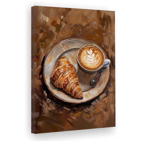Croissant & Coffee Art Print Kitchen Decor Croissant Trendy, Canvas Print Wall Art, Wall Decor, Painting Canvas