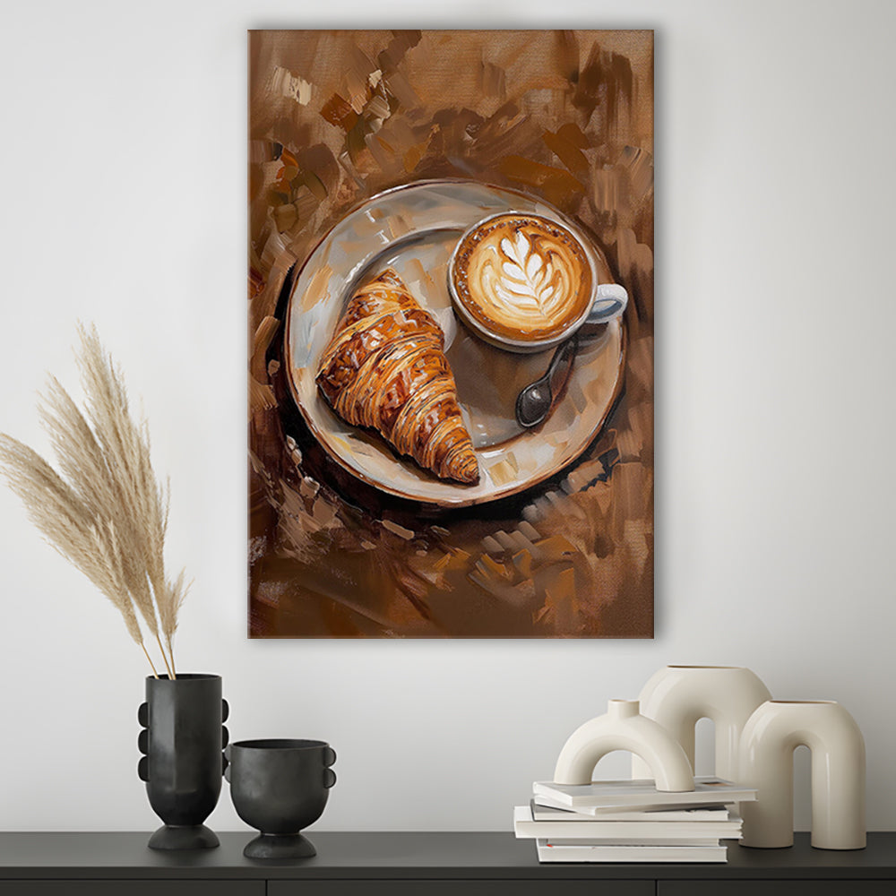 Croissant & Coffee Art Print Kitchen Decor Croissant Trendy, Canvas Print Wall Art, Wall Decor, Painting Canvas