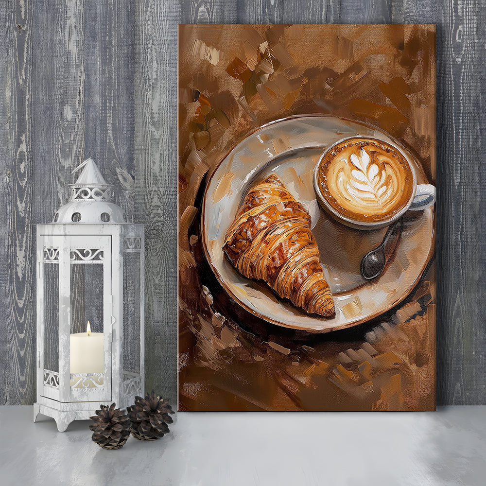 Croissant & Coffee Art Print Kitchen Decor Croissant Trendy, Canvas Print Wall Art, Wall Decor, Painting Canvas