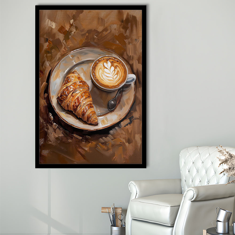 Croissant & Coffee Art Print Kitchen Decor Croissant Trendy, Framed Art Print Wall Decor, Picture Framed