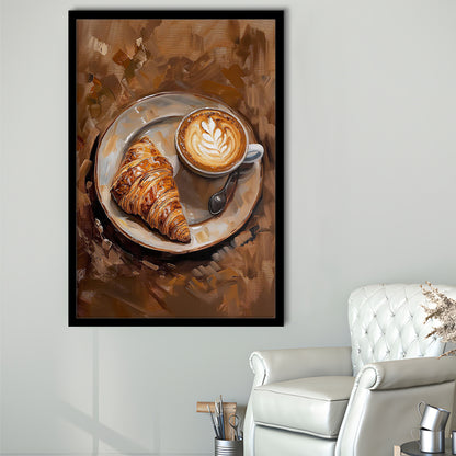 Croissant & Coffee Art Print Kitchen Decor Croissant Trendy, Framed Art Print Wall Decor, Picture Framed