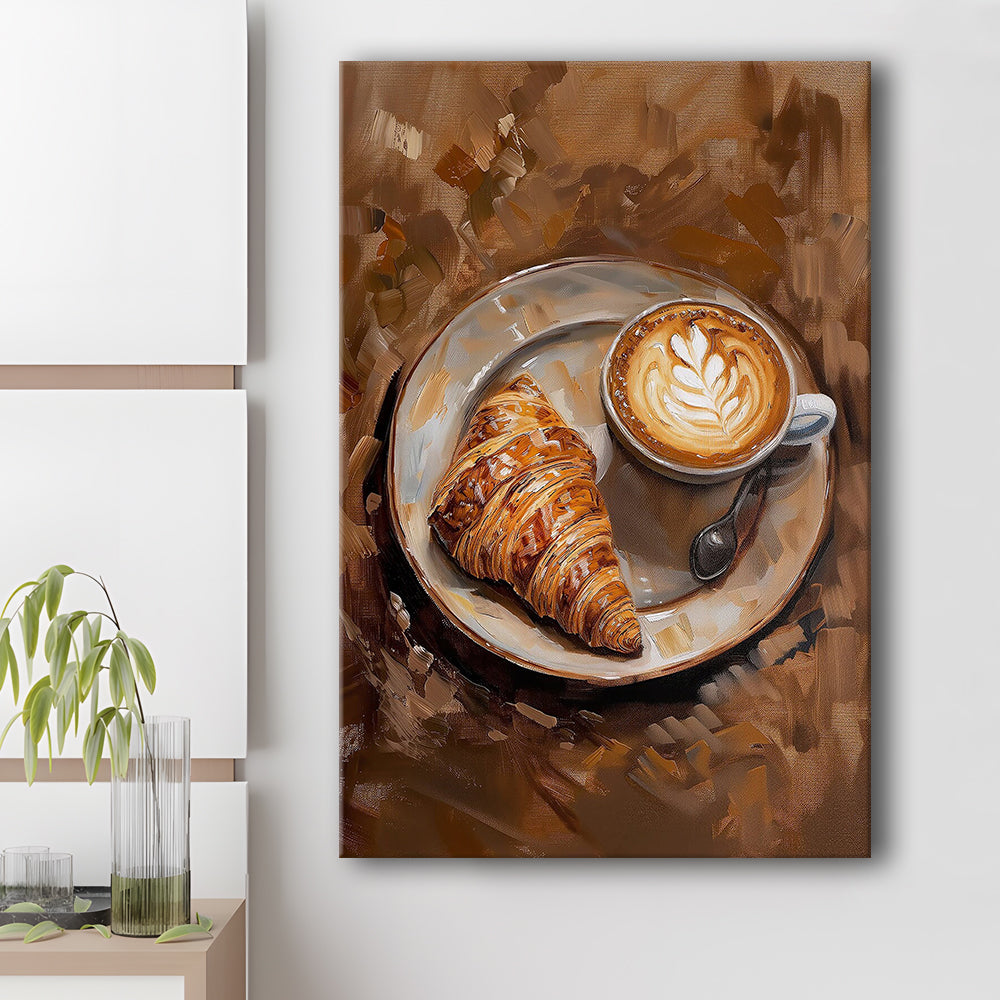 Croissant & Coffee Art Print Kitchen Decor Croissant Trendy, Canvas Print Wall Art, Wall Decor, Painting Canvas