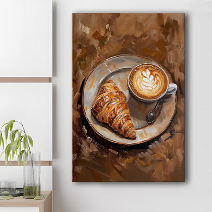 Croissant & Coffee Art Print Kitchen Decor Croissant Trendy, Canvas Print Wall Art, Wall Decor, Painting Canvas