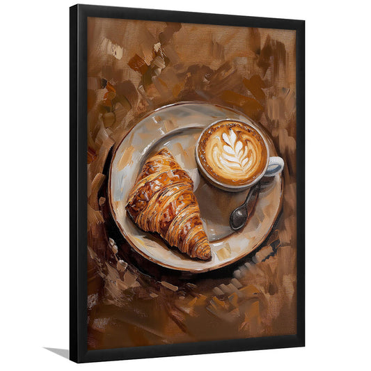 Croissant & Coffee Art Print Kitchen Decor Croissant Trendy, Framed Art Print Wall Decor, Picture Framed