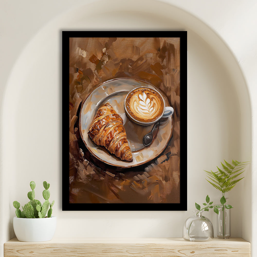 Croissant & Coffee Art Print Kitchen Decor Croissant Trendy, Framed Art Print Wall Decor, Picture Framed