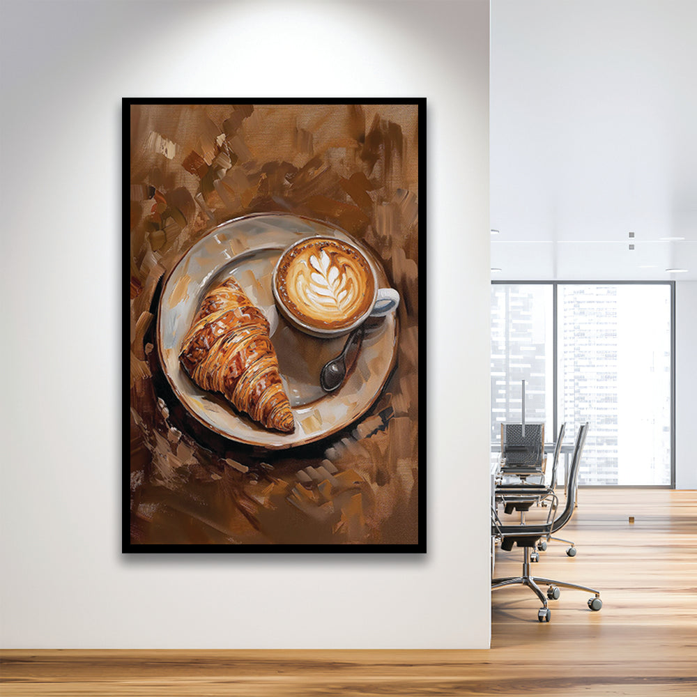Croissant & Coffee Art Print Kitchen Decor Croissant Trendy, Framed Art Print Wall Decor, Picture Framed