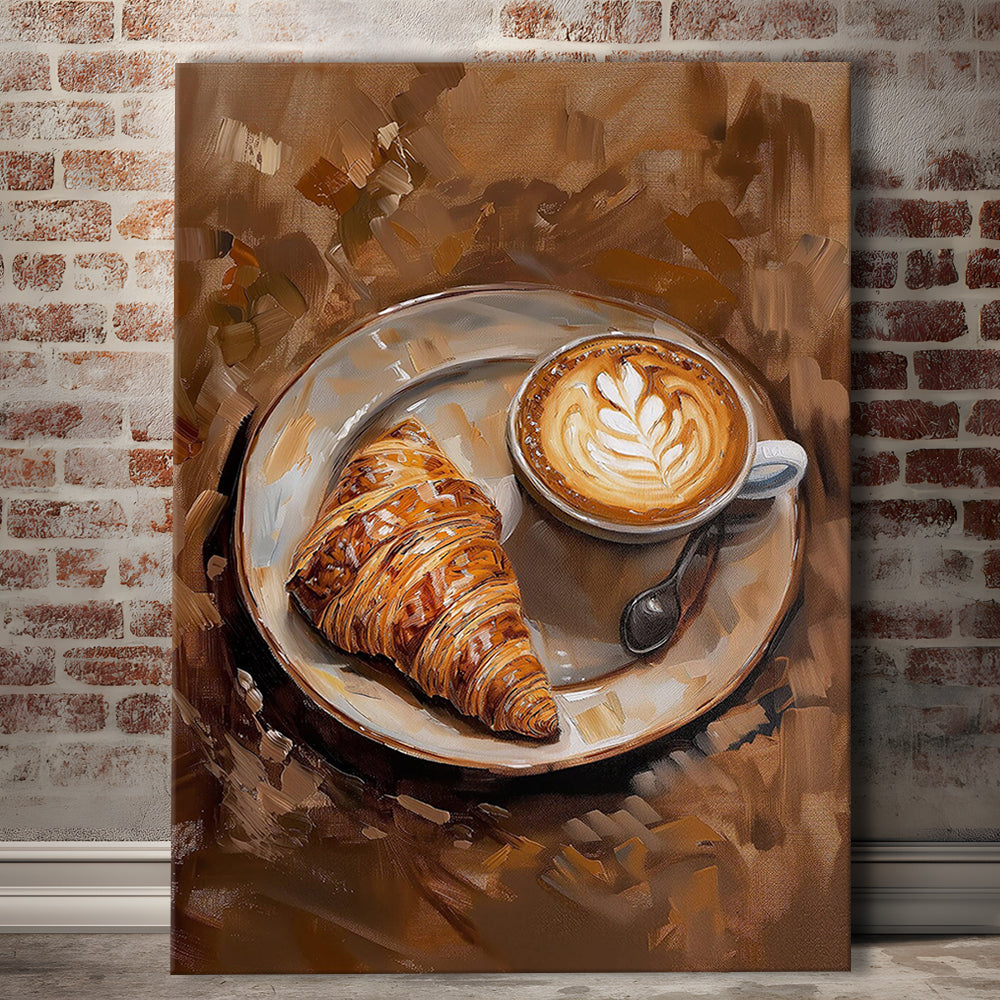 Croissant & Coffee Art Print Kitchen Decor Croissant Trendy, Canvas Print Wall Art, Wall Decor, Painting Canvas