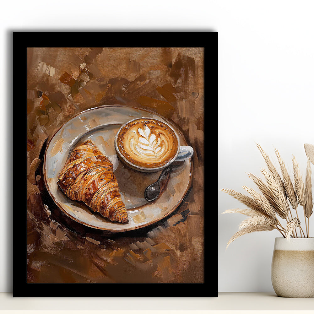 Croissant & Coffee Art Print Kitchen Decor Croissant Trendy, Framed Art Print Wall Decor, Picture Framed