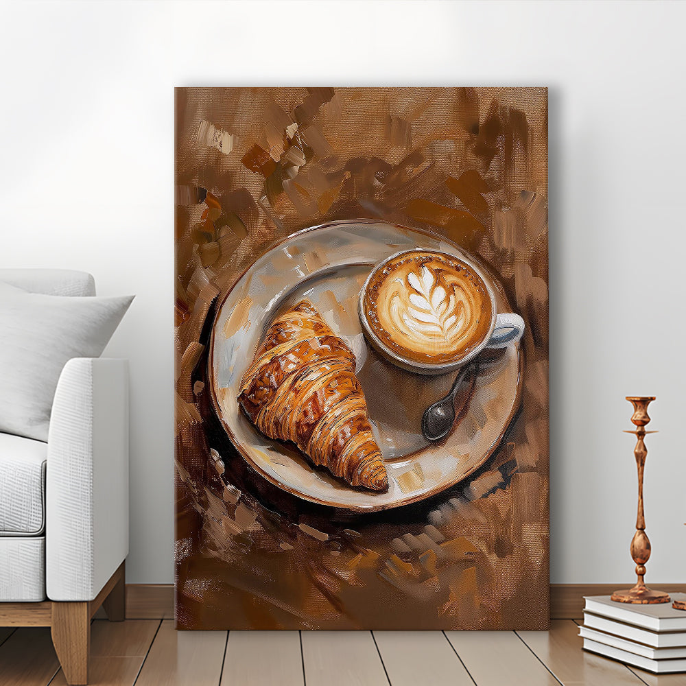Croissant & Coffee Art Print Kitchen Decor Croissant Trendy, Canvas Print Wall Art, Wall Decor, Painting Canvas