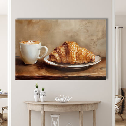 Croissant & Coffee Food Art Print,Wall Art Oil Painting, Canvas Print Wall Art, Wall Decor, Painting Canvas