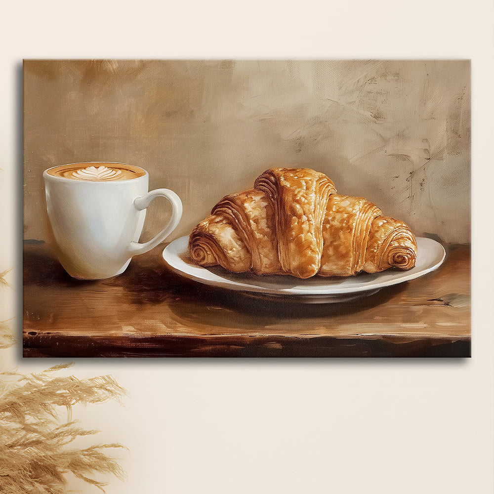 Croissant & Coffee Food Art Print,Wall Art Oil Painting, Canvas Print Wall Art, Wall Decor, Painting Canvas