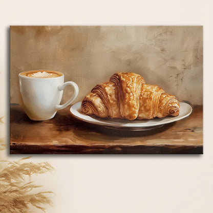 Croissant & Coffee Food Art Print,Wall Art Oil Painting, Canvas Print Wall Art, Wall Decor, Painting Canvas