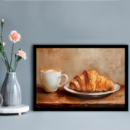 Croissant & Coffee Food Art Print,Wall Art Oil Painting, Framed Art Print Wall Decor, Picture Framed