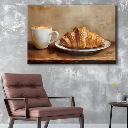 Croissant & Coffee Food Art Print,Wall Art Oil Painting, Canvas Print Wall Art, Wall Decor, Painting Canvas